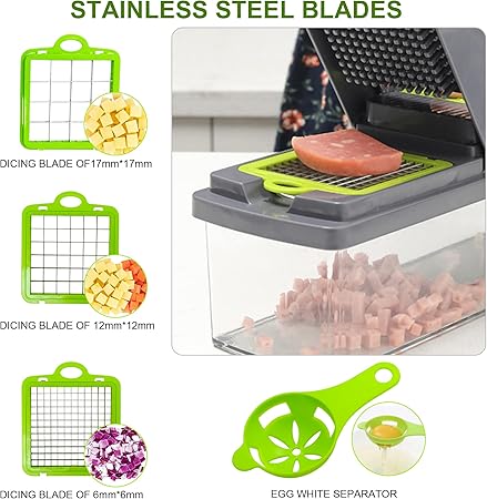 Photo 2 of Multi-Functional 16-in-Vegetable Chopper, Professional Food Chopper & Veggie Slicer – Ultimate Kitchen Gadget for Effortless Veggie Prep, medium, Gray