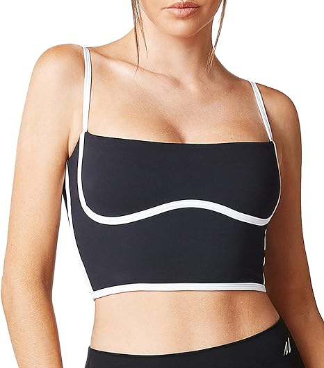 Photo 1 of Small Move With You Sleeveless Spaghetti Strap Padded Sports Bra Tank Tops Square Neck Double Layer Workout Fitness Basic Crop Tops
