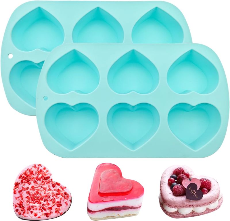 Photo 1 of 2 PACK Heart Silicone Molds, 6-Cavity Heart Chocolate Silicone Molds, Valentine's Day Heart Mold for Making Chocolate Cake Mousse Dessert Jelly Pudding Ice Cream 3D Handmade Candles, Soap, Wedding
