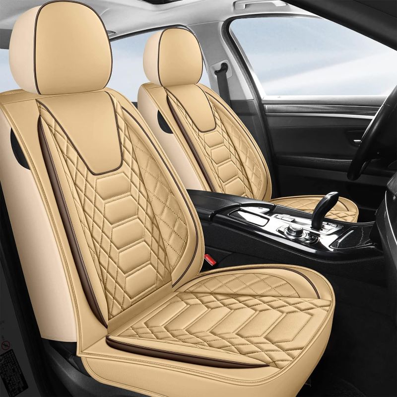 Photo 1 of FREESOO Car Seat Covers Leather Seat Cover Full Set Beige Automotive Cushion Protector Accessories Airbag Compatible Universal Fit 5 seats Vehicle