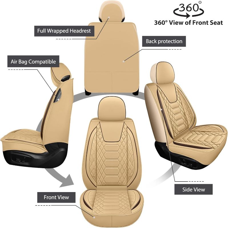 Photo 3 of FREESOO Car Seat Covers Leather Seat Cover Full Set Beige Automotive Cushion Protector Accessories Airbag Compatible Universal Fit 5 seats Vehicle