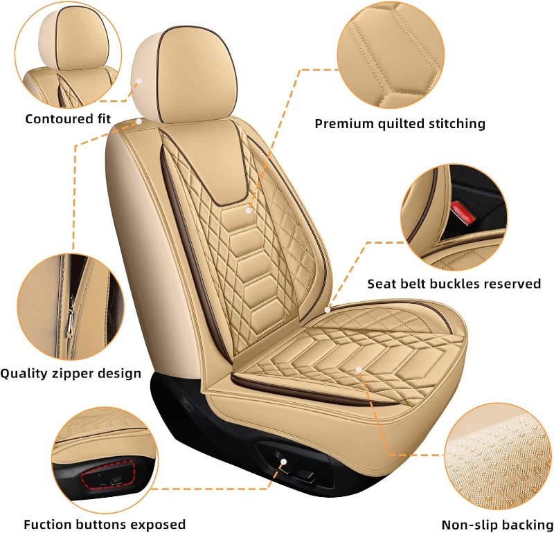 Photo 2 of FREESOO Car Seat Covers Leather Seat Cover Full Set Beige Automotive Cushion Protector Accessories Airbag Compatible Universal Fit 5 seats Vehicle