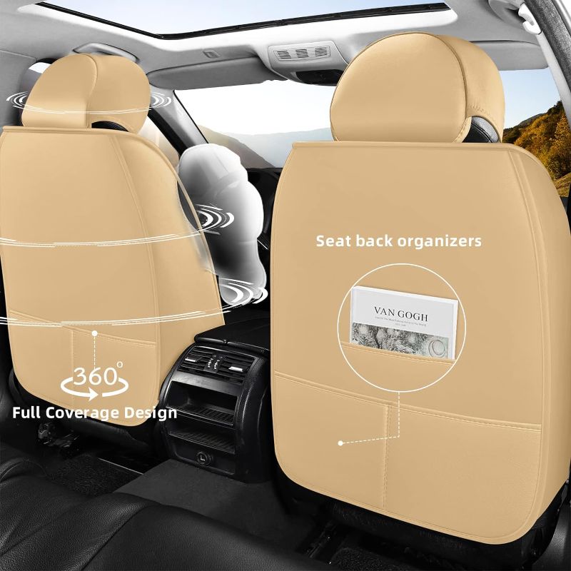 Photo 5 of FREESOO Car Seat Covers Leather Seat Cover Full Set Beige Automotive Cushion Protector Accessories Airbag Compatible Universal Fit 5 seats Vehicle