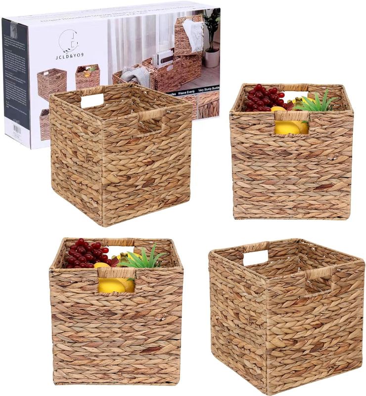 Photo 1 of JCLD&YO9 Foldable Handwoven Water Hyacinth Storage Baskets Wicker Cube Baskets Rectangular Laundry Organizer Totes,Set of 4 Pcs,12x12x12inch