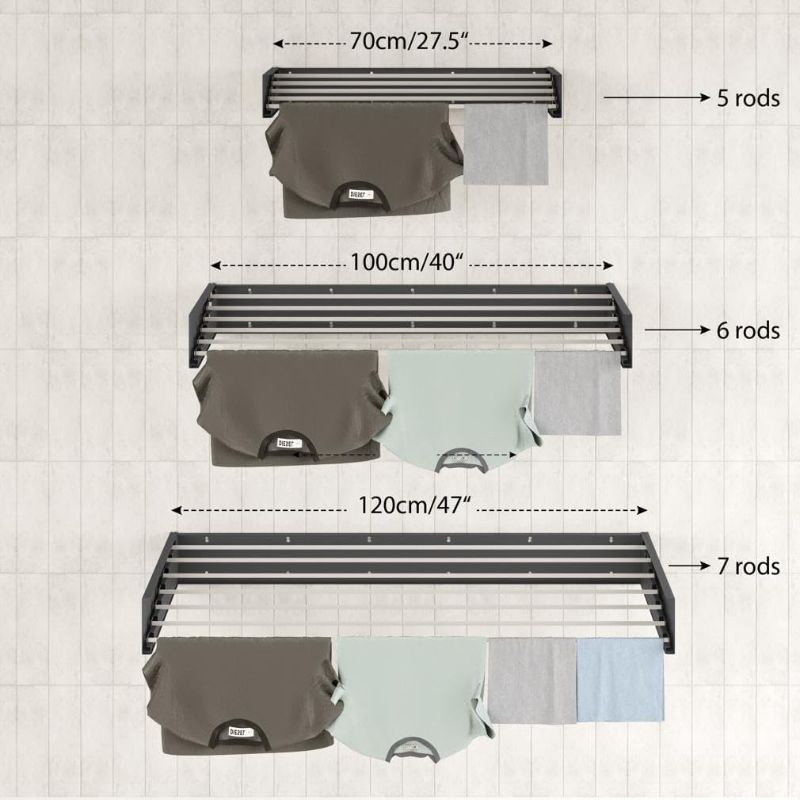 Photo 3 of Step Up Laundry Drying Rack (40-INCH INDUSTRIAL GRAY), Wall Mounted, Retractable Clothes Drying Rack, 60lbs Capacity, 20 Linear Ft, with Wall Template and Long Screwdriver Bit