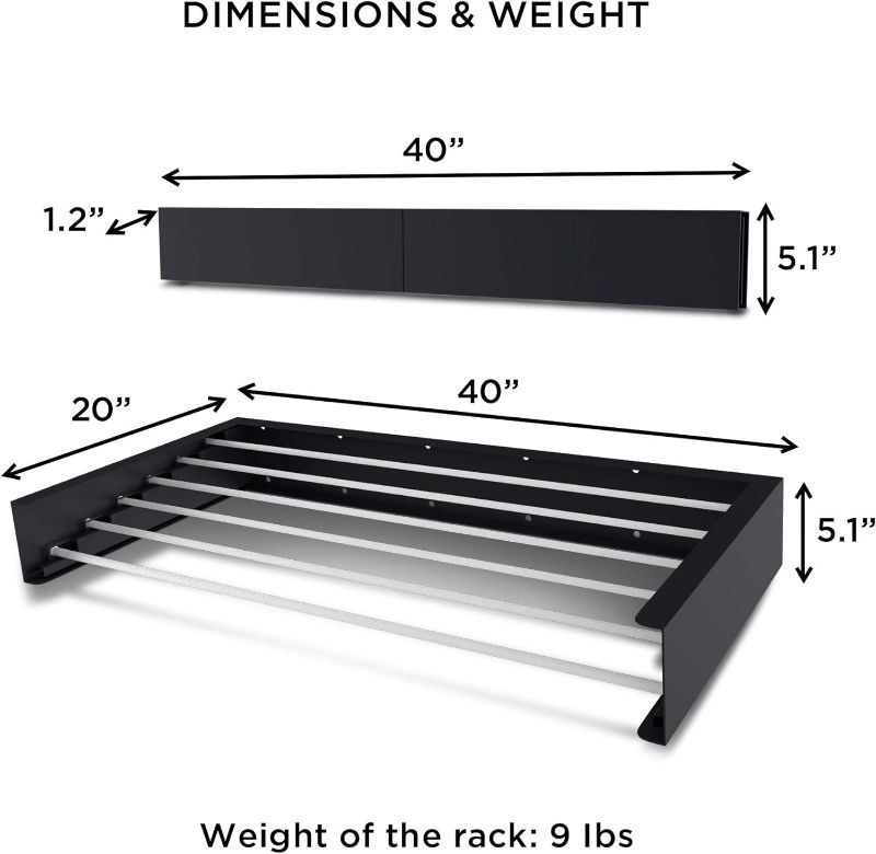 Photo 5 of Step Up Laundry Drying Rack (40-INCH INDUSTRIAL GRAY), Wall Mounted, Retractable Clothes Drying Rack, 60lbs Capacity, 20 Linear Ft, with Wall Template and Long Screwdriver Bit