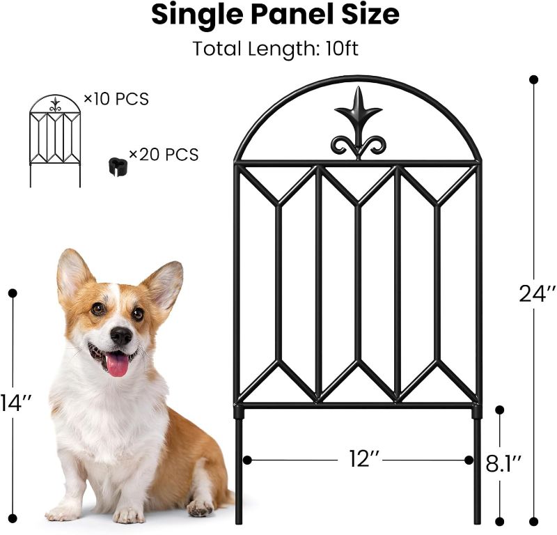 Photo 2 of AMAGABELI GARDEN & HOME 10 panels Decorative Garden Fences and Borders for Dogs 24in(H)×10ft(L) No Dig Metal Fence Panel Garden Edging Border Fence For Animal Barrier Fencing for Flower Bed Yard Patio