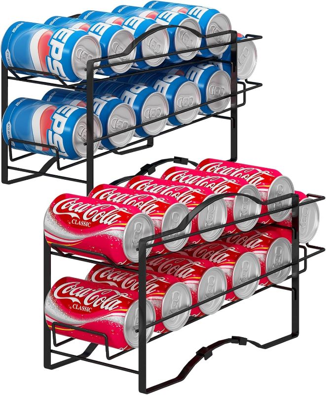 Photo 2 of 2 Pack Soda Can Organizer Rack for Pantry, Stackable Beverage Soda Can Storage Dispenser Holder for Refrigerator, Cabinet, Black