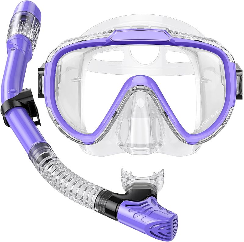 Photo 1 of OS Snorkel Set Adults Snorkeling Gear Anti-Fog Panoramic View Swim Mask Dry Top Snorkel Kit with Carry Bag for Snorkeling Scuba Diving Swimming Travel