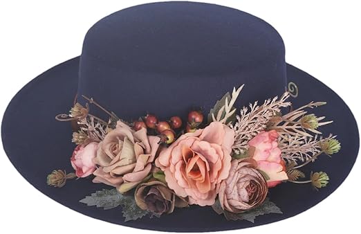Photo 1 of Women's Fedora Mini Clip In Hat Flower Flat Cap Fashion Autumn Winter Warm Flat Top Basin Hats Vintage Top Hats 