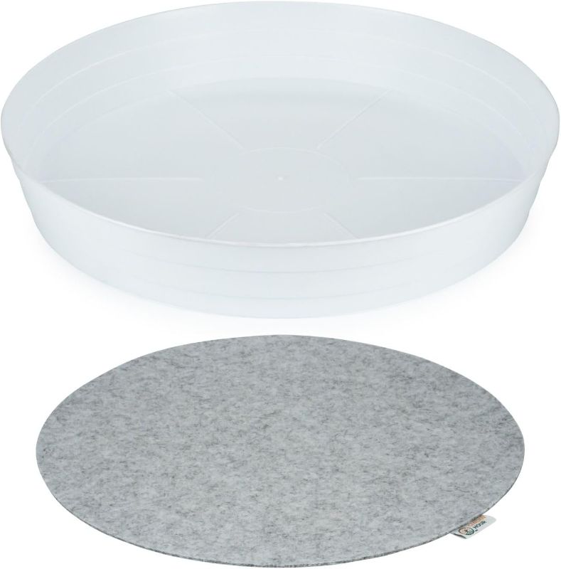 Photo 1 of Garden Hour 16 Inch Large Plant Saucers for Potted Plants & Felt Mat for Floor Protection - Plastic Plant Trays for Indoors No Holes - Extra-Deep Drip Trays for Potted Plants - White.