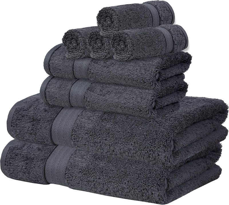 Photo 3 of GLAMBURG 700 GSM Premium 8-Piece Towel Set - Contains 2 Bath Towels 30x54, 2 Hand Towels 16x28, 4 Wash Cloths 13x13 - Luxury Hotel & Spa Quality - Durable Ultra Soft Highly Absorbent - Charcoal Grey