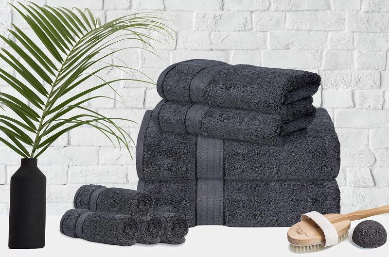 Photo 4 of GLAMBURG 700 GSM Premium 8-Piece Towel Set - Contains 2 Bath Towels 30x54, 2 Hand Towels 16x28, 4 Wash Cloths 13x13 - Luxury Hotel & Spa Quality - Durable Ultra Soft Highly Absorbent - Charcoal Grey