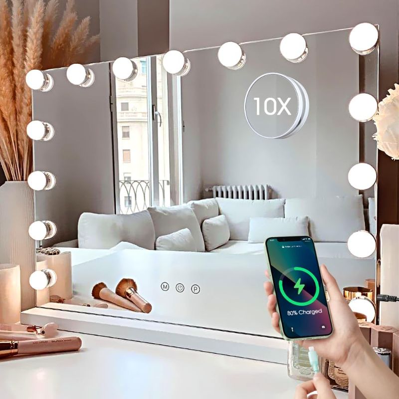 Photo 1 of ** FINAL SALE ** Kottova Vanity Makeup Mirror with Lights,3 Colors Modes,Detachable 10X Spot Mirror,Tabletop or Wall-Mounted 23" x 18.1" Large Hollywood Lighted Mirror with 15 LED Bulbs, Touch Control for Bedroom ** SOLD AS IS **