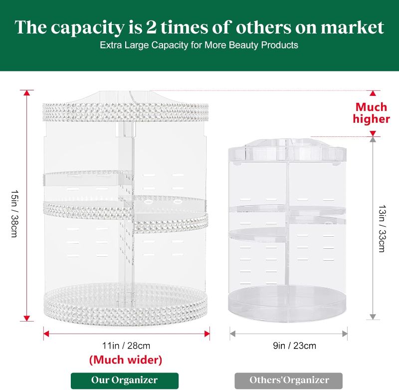 Photo 2 of Awenia Makeup Organizer 360-Degree Rotating, Adjustable Makeup Storage, 7 Layers Large Capacity Cosmetic Storage Unit, Fits Different Types of Cosmetics and Accessories, Plus Size with Makeup Bag