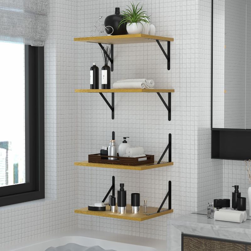 Photo 6 of Deep Floating Shelves for Wall 4 Sets, 12 Inch Deep Floating Shelves Gold, Wide Floating Shelves Wood Wall Mounted, Large Floating Wall Shelves for Bathroom, Bedroom, Kitchen, Living Room, Office