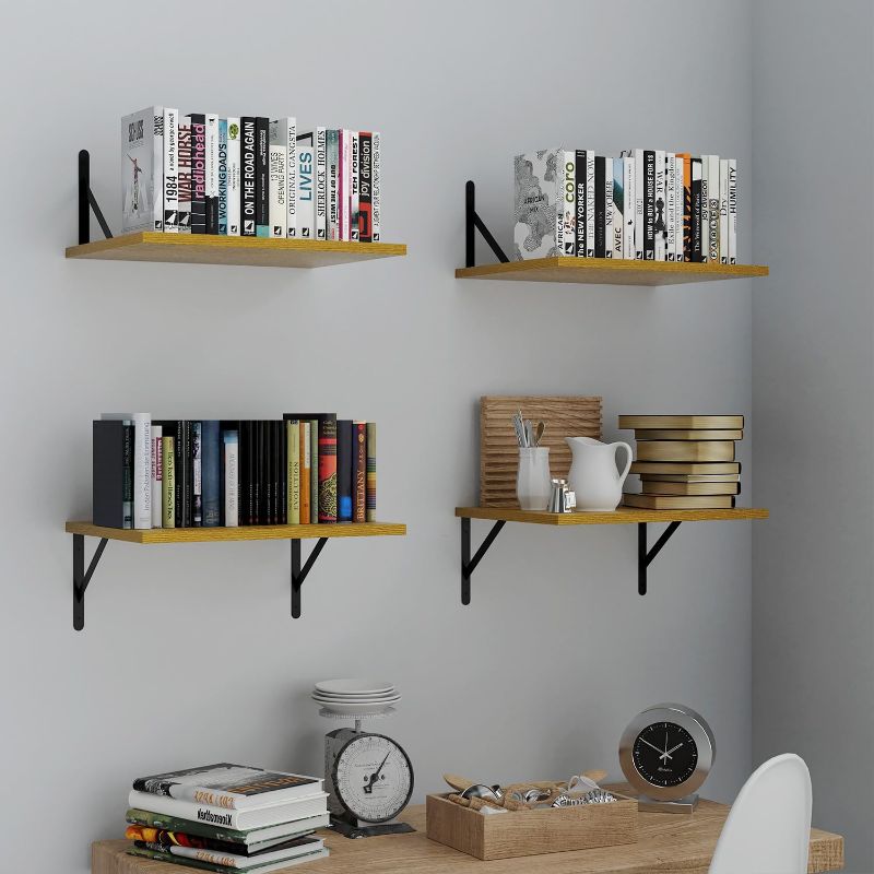 Photo 7 of Deep Floating Shelves for Wall 4 Sets, 12 Inch Deep Floating Shelves Gold, Wide Floating Shelves Wood Wall Mounted, Large Floating Wall Shelves for Bathroom, Bedroom, Kitchen, Living Room, Office