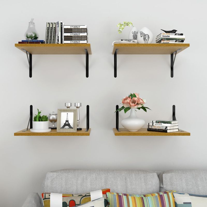 Photo 2 of Deep Floating Shelves for Wall 4 Sets, 12 Inch Deep Floating Shelves Gold, Wide Floating Shelves Wood Wall Mounted, Large Floating Wall Shelves for Bathroom, Bedroom, Kitchen, Living Room, Office