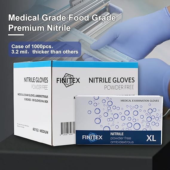 Photo 2 of FINITEX Ice Blue Nitrile Exam Gloves Powder-free 1000 PCS Medical Gloves Examination Home Cleaning Food Gloves