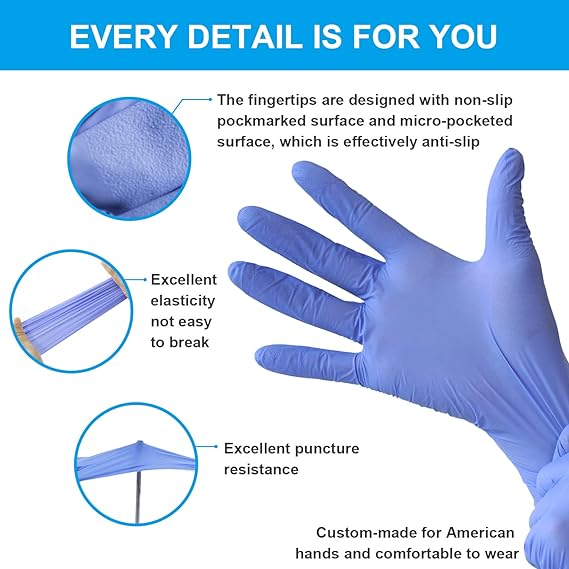 Photo 3 of FINITEX Ice Blue Nitrile Exam Gloves Powder-free 1000 PCS Medical Gloves Examination Home Cleaning Food Gloves