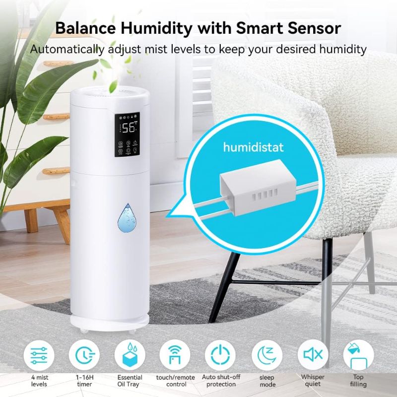 Photo 2 of Humidifiers for Large Room Home Bedroom 2000 sq.ft. 17L/4.5Gal Large Humidifier with Extension Tube & 4 Speed Mist,Top Fill Wholehouse Humidifier with 360°Nozzle for Plant Office Commercial Greenhouse