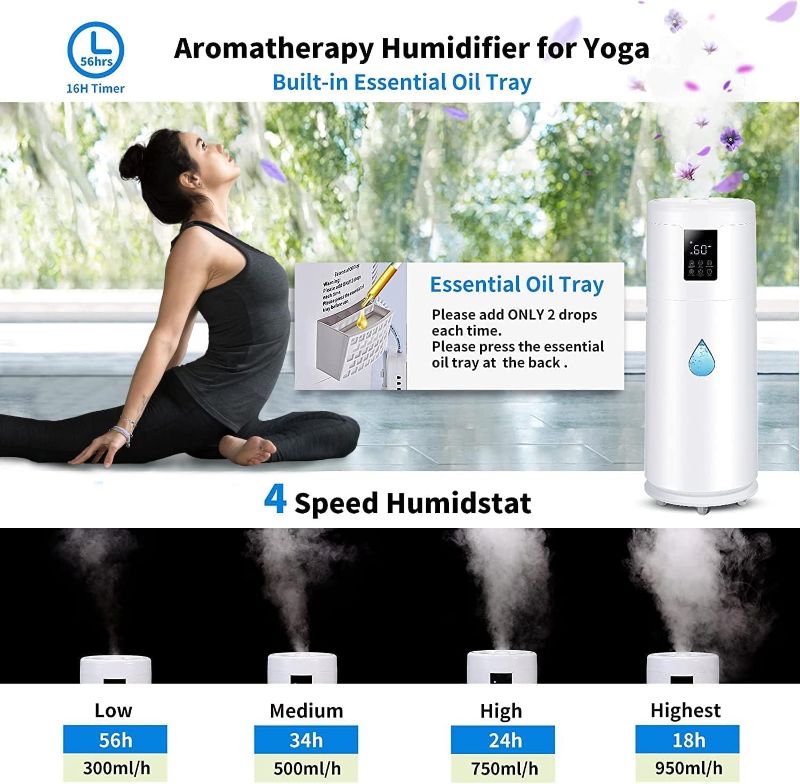 Photo 3 of Humidifiers for Large Room Home Bedroom 2000 sq.ft. 17L/4.5Gal Large Humidifier with Extension Tube & 4 Speed Mist,Top Fill Wholehouse Humidifier with 360°Nozzle for Plant Office Commercial Greenhouse