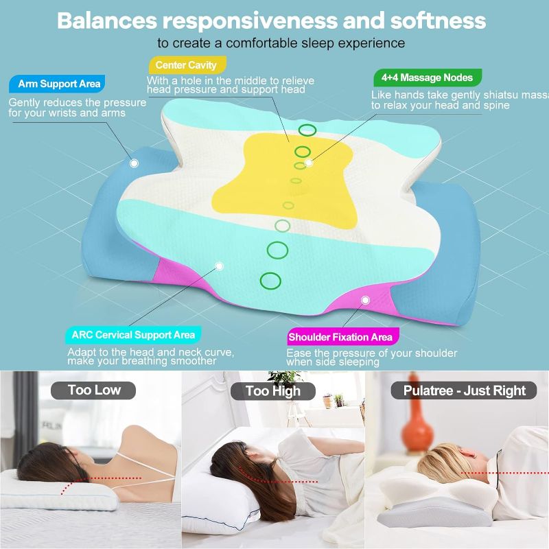 Photo 2 of Cervical Pillow for Neck Pain Relief, Odorless Contour Memory Foam Pillows, Ergonomic Orthopedic Bed Pillows for Sleeping, Support Side Back Stomach Sleeper (Queen)