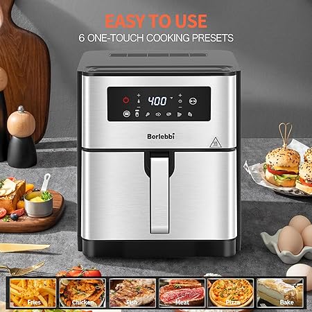 Photo 3 of Air Fryer, 10 Quart Family Size Large Airfryer, 6 One-Touch Digital Control Preset Cooking Functions Air Fryers, 400°F Temp Controls in 5° Increments, Nonstick Dishwasher-Safe, 1700W, Stainless Steel