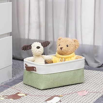 Photo 1 of HNZIGE Collapsible Storage Baskets for Shelves(6pack) Small Fabric Bins with Handles, Linen Baskets Organizer Bins for Organizing Closet Nursery Home Shelves(White&Green, 11.8" x 7.8" x 5.1")
