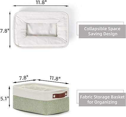 Photo 2 of HNZIGE Collapsible Storage Baskets for Shelves(6pack) Small Fabric Bins with Handles, Linen Baskets Organizer Bins for Organizing Closet Nursery Home Shelves(White&Green, 11.8" x 7.8" x 5.1")