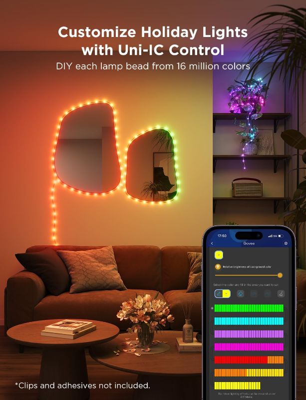 Photo 3 of Govee String Lights 66ft, Smart RGBIC Christmas String Lights App-Controlled, 99+ Preset Scene Modes, IP65 Waterproof, Sync with Music, Works with Alexa, Rope Light for Summer Holiday Party Decor