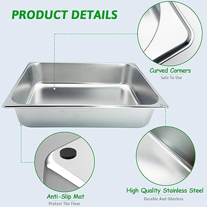 Photo 2 of Fhiny 1PCS Stainless Steel Litter Box for Cat, Large Size with High Sides and Non Slip Rubber Feet Cat Toilet Non Stick Smooth Surface Litter Pan Durable Kitten Supplies 20.8" L x 13" W x 4" H