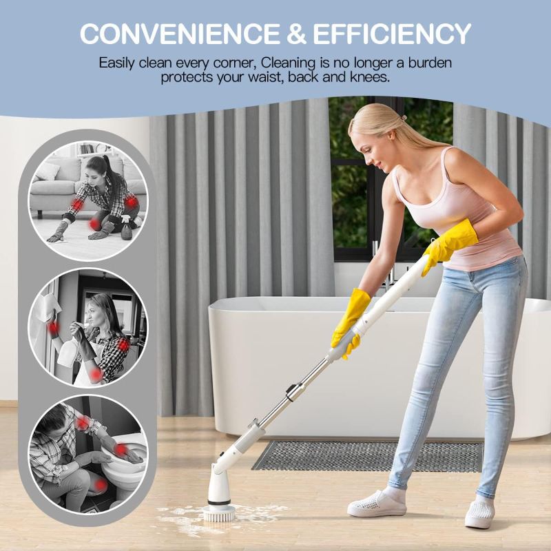 Photo 1 of Electric Spin Scrubber, Cordless Shower Scrubber with 6 Replaceable Brush Heads for Cleaning, Adjustable Cleaning Brush with Extension Handle, Bathroom Scrubber for Bathtub, Tile, Floor