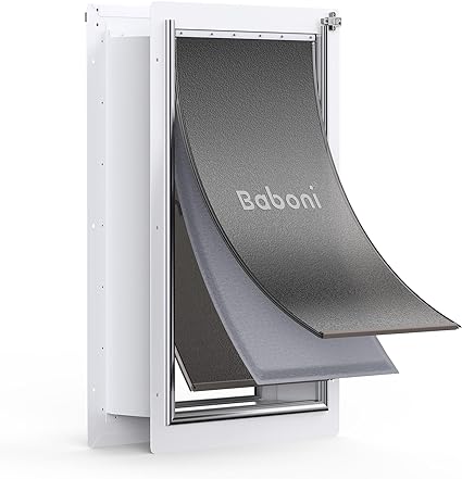 Photo 1 of Baboni 3-Flap Pet Door for Wall, Steel Frame and Telescoping Tunnel, Aluminum Lock, Double Flap Dog Door and Cat Door, Strong and Durable (Pets Up to 220 Lb) -X-Large