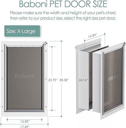 Photo 4 of Baboni 3-Flap Pet Door for Wall, Steel Frame and Telescoping Tunnel, Aluminum Lock, Double Flap Dog Door and Cat Door, Strong and Durable (Pets Up to 220 Lb) -X-Large