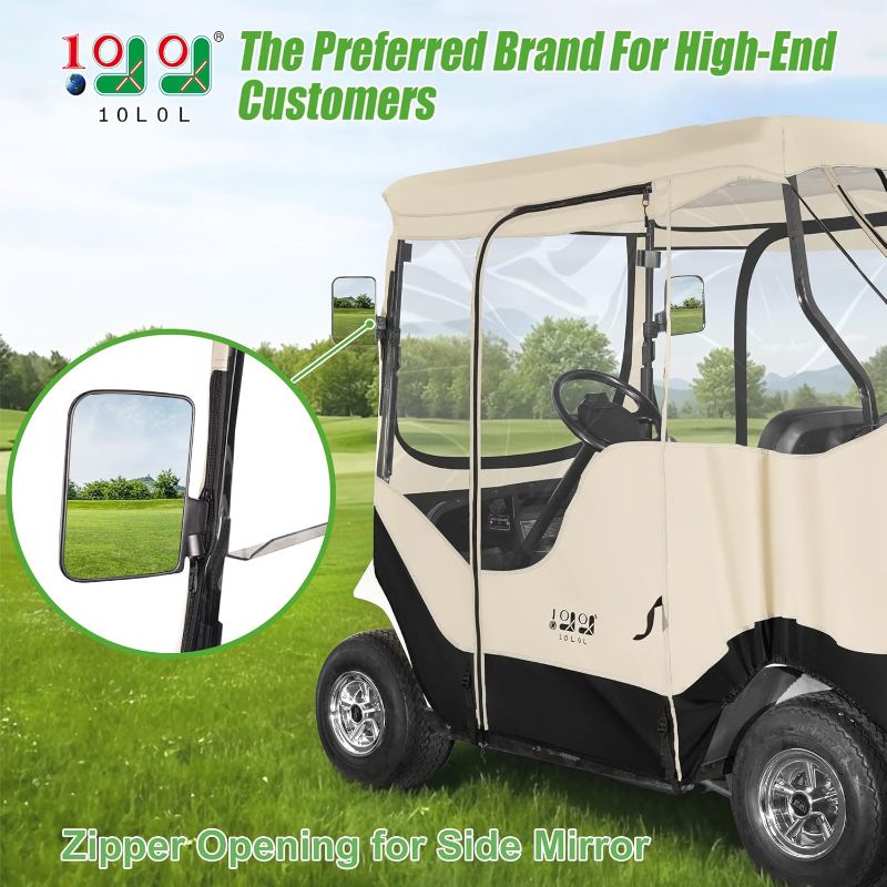 Photo 3 of 10L0L Golf Cart 2 Passenger Enclosure for EZGO TXT & RXV, 4-Sided Clear Window Rain Cover All Weather Waterproof Windproof, Beige