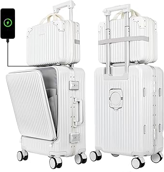 Photo 1 of Aluminum Frame Luggage Carry On Suitcase Sets with Cup Holder and USB Port Luggage Sets 20" Carry-On Airline Approved and 14" Lightweight Bag Portable Make up Bag