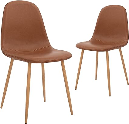 Photo 1 of CangLong Washable PU Cushion Seat Back, Mid Century Metal Legs for Kitchen Dining Room Side Chair, Set of 2, Brown