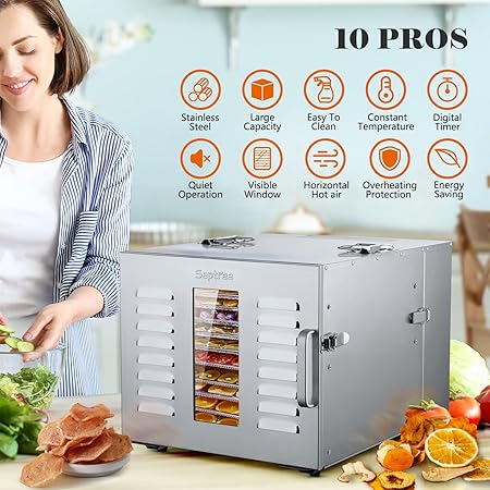 Photo 2 of Commercial Large 10 Trays Food Dehydrator, Usable Area up to 17ft², 1000W Detachable Full Stainless Steel Dryer Machine, up to 190? Temperature, for Meat, Fruit, Beef, Herbs, and Pet Food