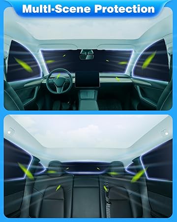 Photo 3 of 8PC Tesla Model Y Window Privacy Sunshade,2 in1 Ice Crystal Car Reflective Visor for Tesla Model Y 2020-2024 All Window Front and Rear Windshield Side Window Car Interior Accessories Outdoor Camping