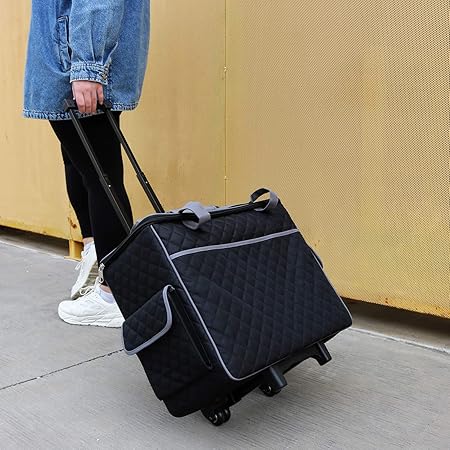 Photo 3 of Everything Mary Sewing Machine Rolling Carrying Case, Black Quilted - Trolley Bag with Wheels for Brother, Bernina, Singer & Most Machines - Wheeled Tote Carrier for Notions & Crafts