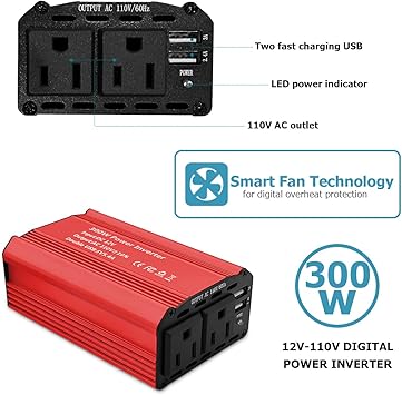 Photo 2 of 300W Car Power Inverter DC 12V to 110V AC Voltage Converter Car Charger Power Adapter with 3.1A Dual USB Charging Ports, Portable Plug Outlet Car Adapter for Road Trip, Camping, Charging