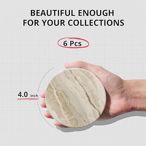 Photo 3 of LIFVER Drink Coasters with Holder, Absorbent Coaster Sets of 6, Marble Style Ceramic Drink Coaster for Tabletop Protection,Suitable for Kinds of Cups, Wooden Table, Cool Home Decor, 4 Inches