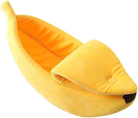 Photo 4 of haixclvyE Creative Banana Shape Cat Nest Pet Bed Soft Warm Cat Bed for Winter Cat Tent Self-Warming Sleeping Bed Puppy Kitten Warm House Bed Yellow XL