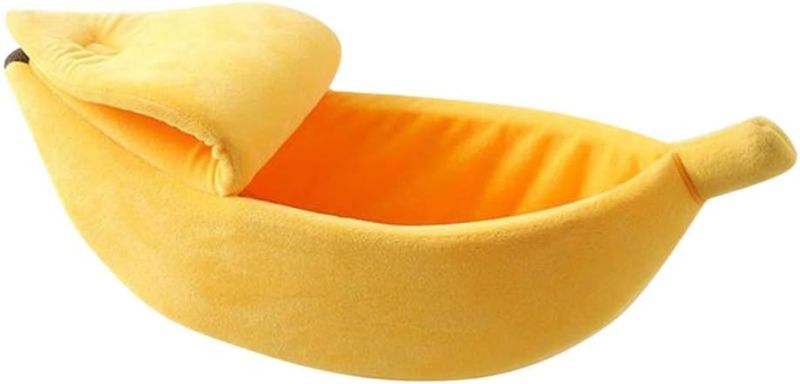 Photo 3 of haixclvyE Creative Banana Shape Cat Nest Pet Bed Soft Warm Cat Bed for Winter Cat Tent Self-Warming Sleeping Bed Puppy Kitten Warm House Bed Yellow XL