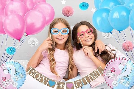 Photo 3 of Gender Reveal Party Supplies,105 Pcs Gender Reveal Decorations, Boy or Girl Foil Balloons, Tablecloth, Photo Props, Toppers, Banner, Foil Curtains, Team Stickers, Ideas for Baby Shower