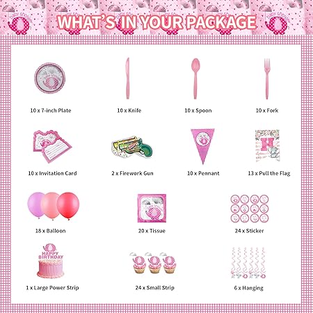Photo 1 of VEWIOR Pink Elephant Party Supplies for Girls- Pink Elephant Birthday Party Decorations, Includes 168pcs Decorations, Tableware, and Party Favors for 10 Guests