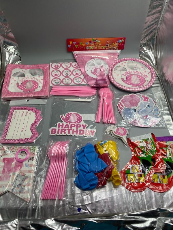 Photo 1 of Pink elephant BIrthday/Baby shower party essentials kit for kids!