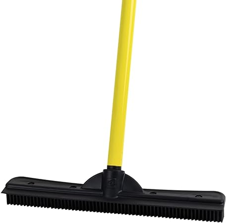 Photo 1 of FURemover Original Indoor Pet Hair Rubber Broom with Carpet Rake and Squeegee, Black and Yellow