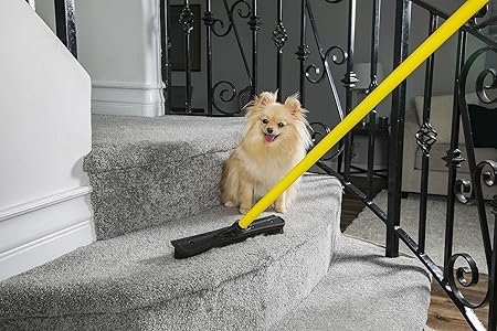 Photo 4 of FURemover Original Indoor Pet Hair Rubber Broom with Carpet Rake and Squeegee, Black and Yellow